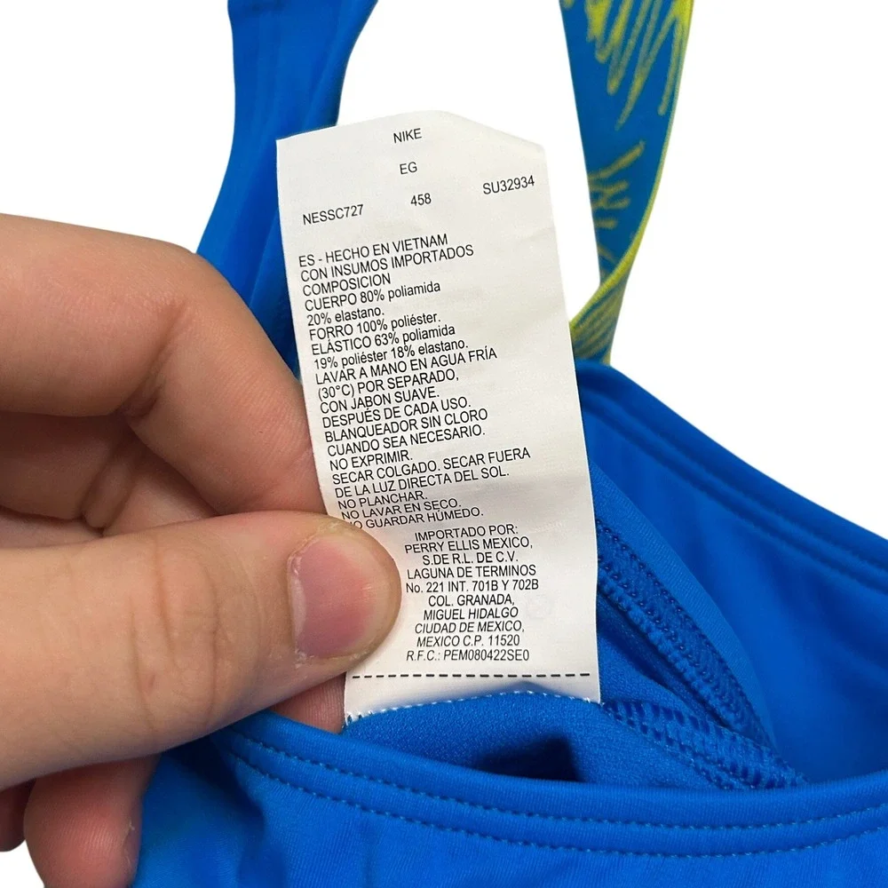 Nike Swim Girls Swoosh Blue Script Logo Crossback One Piece Swimsuit Size XL NWT